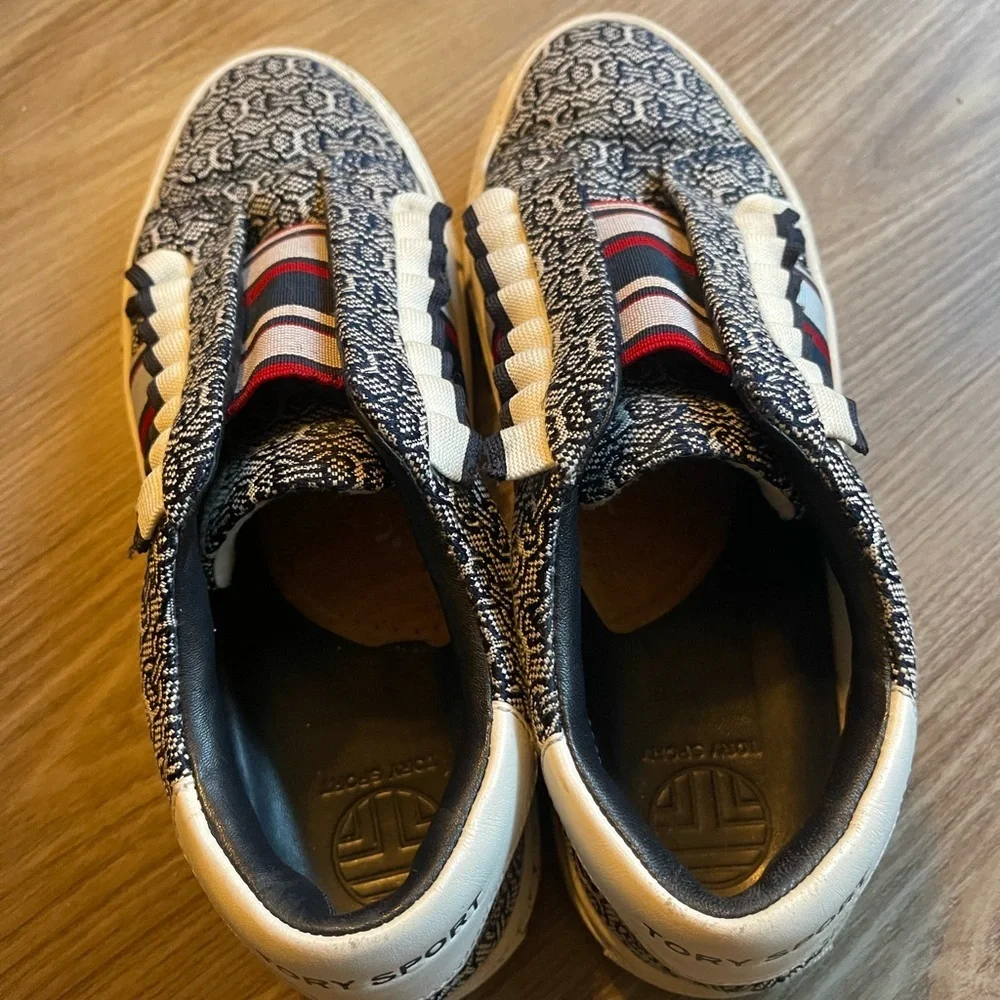 Tory Burch Tory Sport Gemini Link Jacquard Ruffle Sneaker Platform Trainer 6.5